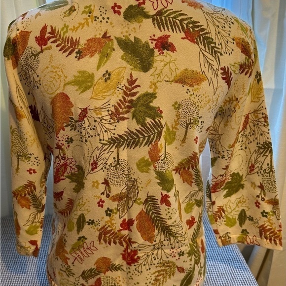 Christopher & Banks Women’s Button-Front Cardigan Leaf Print ¾ Sleeve Vintage - Picture 3 of 4